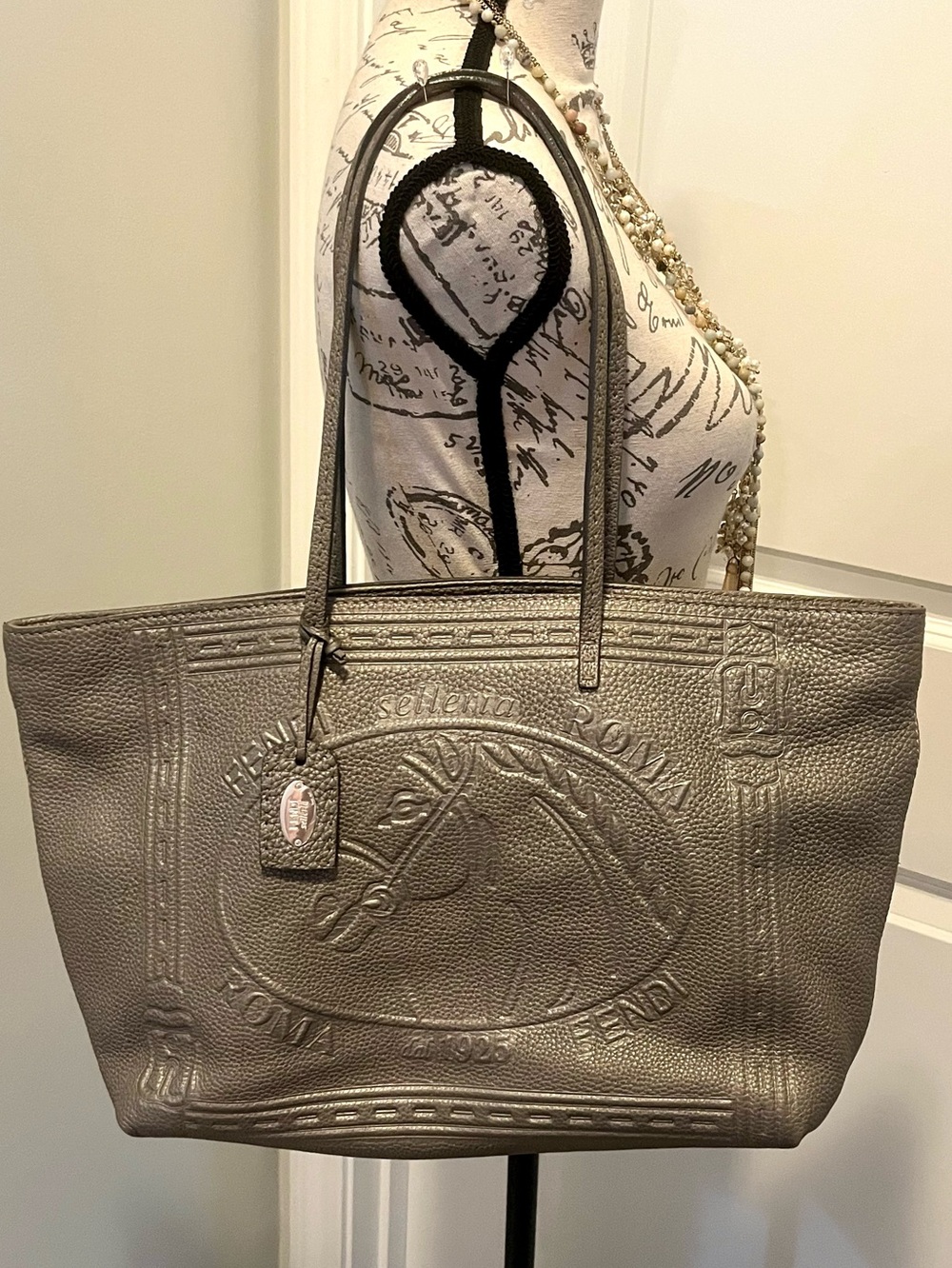 Vintage Fendi Selleria Roma Pony Club 1925 Leather Tote Bag Large Taupe